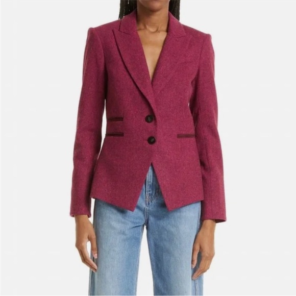 $698 Veronica Beard Somner Dickey Jacket elbow patches Azalea Oxblood pink sz 0 - Picture 16 of 16